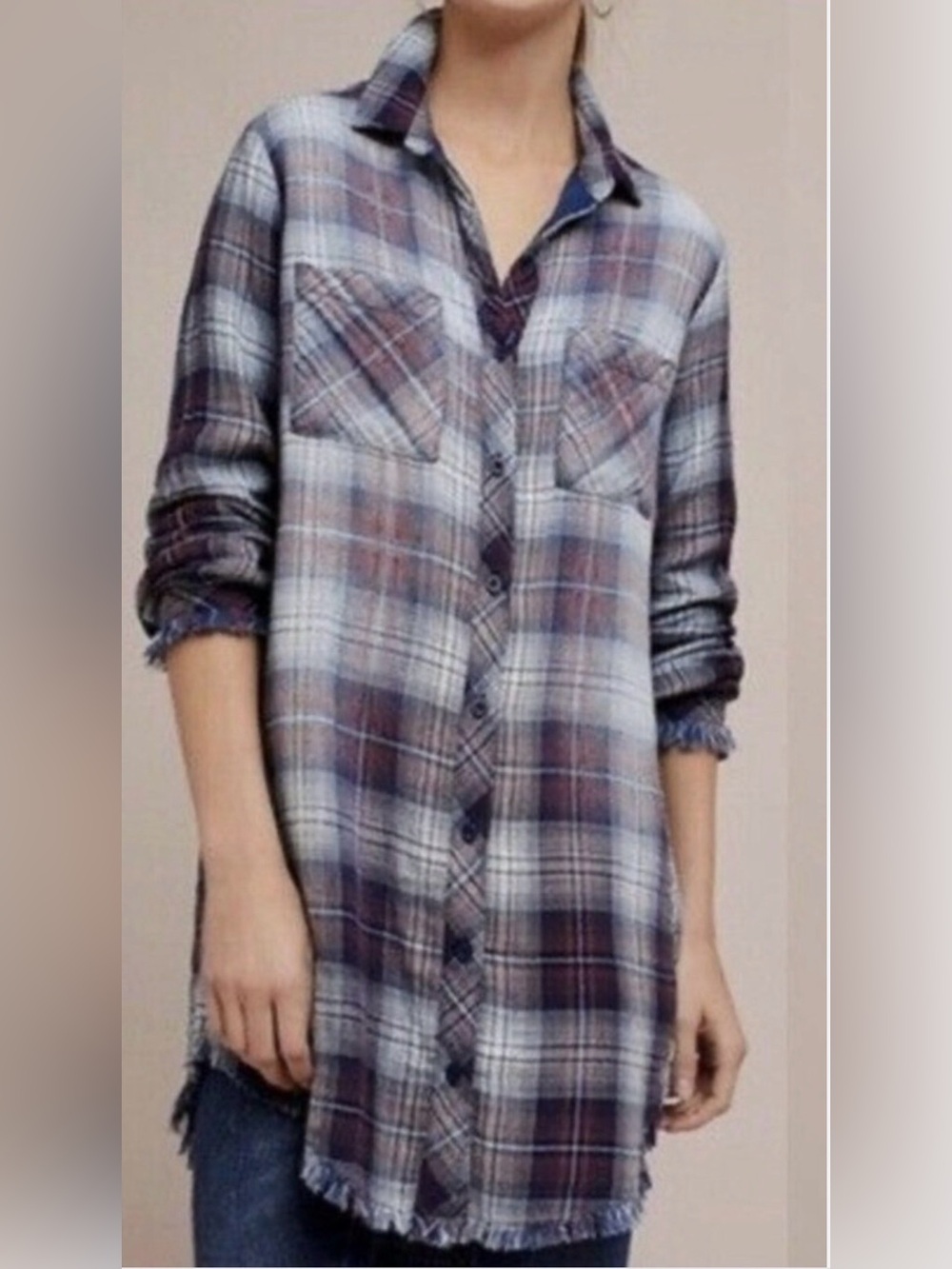 NWT ANTHROPOLOGIE CLOTH AND STONE FRAYED FLANNEL SHIRT DRESS 
Size Small